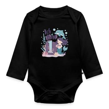 1er anniversaire fille 1 an sirène fête - Body Bébé bio manches longues - noir - Devant
