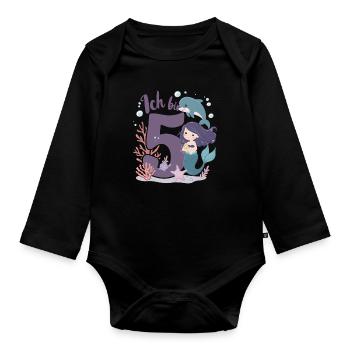 5ème anniversaire fille 5 ans sirène fête - Body Bébé bio manches longues - noir - Devant