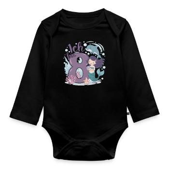 8ème anniversaire fille 8 ans sirène fête - Body Bébé bio manches longues - noir - Devant