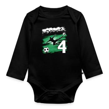 4ème anniversaire 4 ans de football Joueur de football - Body Bébé bio manches longues - noir - Devant