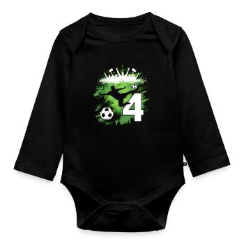 4ème anniversaire 4 ans de football Joueur de football - Body Bébé bio manches longues - noir - Devant