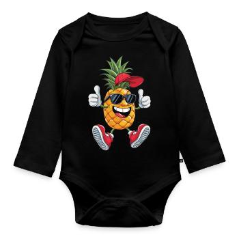 Ananas - Baby Bio-Langarm-Body - Schwarz - Vorne