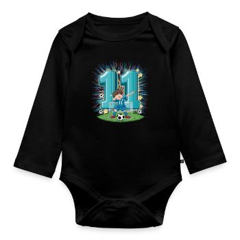 11e anniversaire 11 ans de football Joueur de football - Body Bébé bio manches longues - noir - Devant