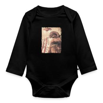UFO Retro Vintage Uncanny Alien Ski Otter - Baby Bio-Langarm-Body - Schwarz - Vorne