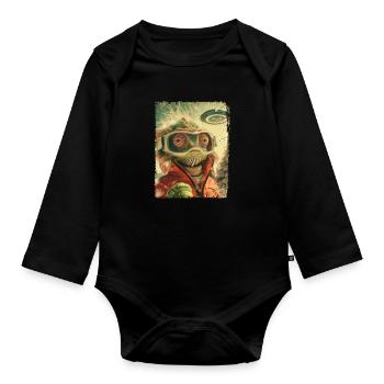 UFO Retro Vintage Uncanny Alien Ski Lizard - Organic Longsleeve Baby Bodysuit - black - Front