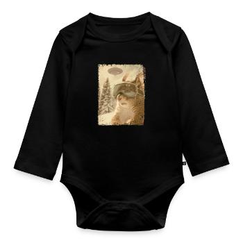 UFO Retro Vintage Uncanny Alien Ski Squirrel - Organic Longsleeve Baby Bodysuit - black - Front
