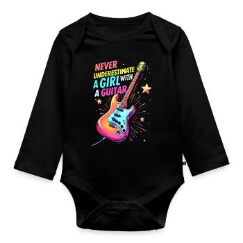 Girl with Guitar - Organic Longsleeve Baby Bodysuit - black - Front