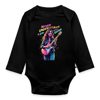 Girl with Guitar - Organic Longsleeve Baby Bodysuit - black - Front