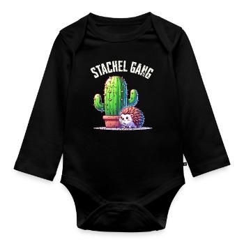 Stachel Gang Igel Kaktus - Baby Bio-Langarm-Body - Schwarz - Vorne