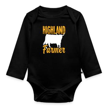 Highland Farmer Schottische Hochlandkuh - Baby Bio-Langarm-Body - Schwarz - Vorne