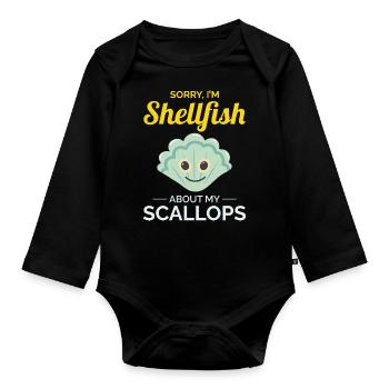 Scallop Seashells Collector Beachcomber Shellfish - Organic Longsleeve Baby Bodysuit - black - Front