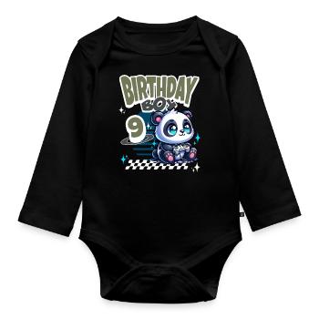 9th Birthday Children's Birthday Gaming Panda - Organic Longsleeve Baby Bodysuit - black - Front