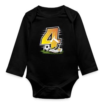 4ème anniversaire 4 ans de football Joueur de football - Body Bébé bio manches longues - noir - Devant