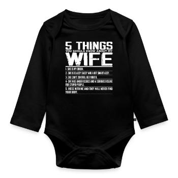 5 Things You Should Know About My Wife - Marriage - Body Bébé bio manches longues - noir - Devant