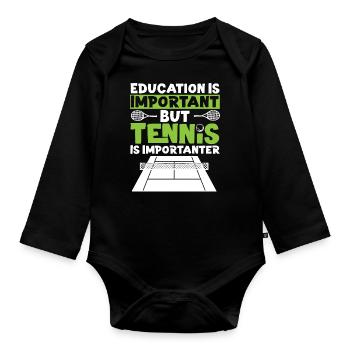 Funny Tennis Player Racket - Organic Longsleeve Baby Bodysuit - black - Front