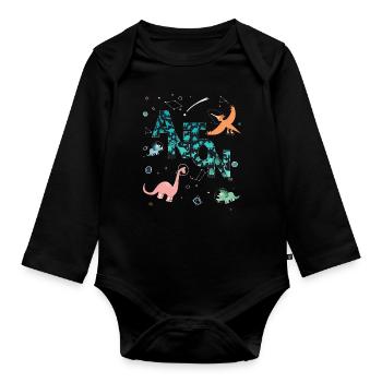 ANTON - Beau prénom de garçon avec dinosaure - Body Bébé bio manches longues - noir - Devant