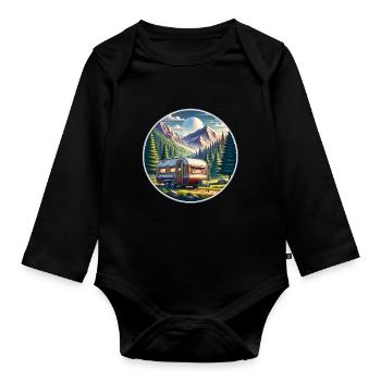 Camping caravane montagne voyage nature - Body Bébé bio manches longues - noir - Devant
