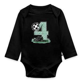 4ème anniversaire 4 ans de football Joueur de football - Body Bébé bio manches longues - noir - Devant