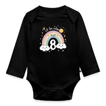 Chemise 8ème anniversaire Nuage Arc-en-ciel - Body Bébé bio manches longues - noir - Devant