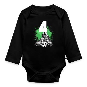 4ème anniversaire 4 ans de football Joueur de football - Body Bébé bio manches longues - noir - Devant