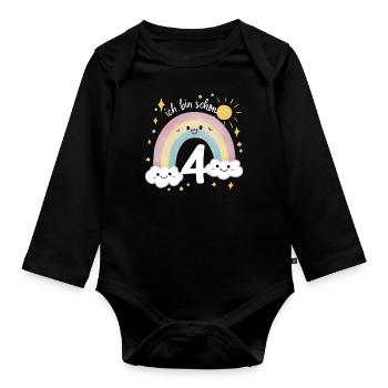 4th Birthday Shirt Rainbow Cloud - Organic Longsleeve Baby Bodysuit - black - Front
