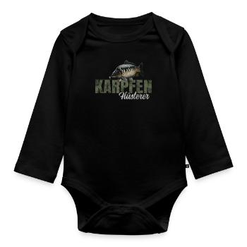 Karpfen Flüsterer - Baby Bio-Langarm-Body - Schwarz - Vorne