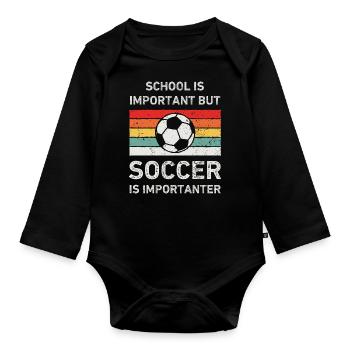 Funny Soccer Lover Retro Vintage - Organic Longsleeve Baby Bodysuit - black - Front