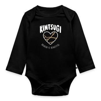 Kintsugi Broken is Beautiful Elegant Kintsukuroi - Organic Longsleeve Baby Bodysuit - black - Front