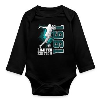 1961 Année de naissance Anniversaire Football - Body Bébé bio manches longues - noir - Devant