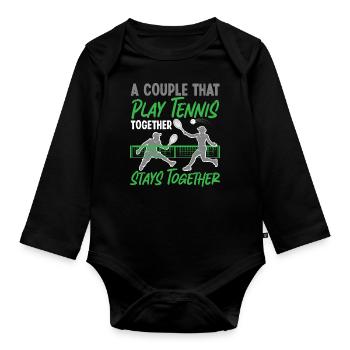 Drôle de joueur de tennis raquette couple - Body Bébé bio manches longues - noir - Devant