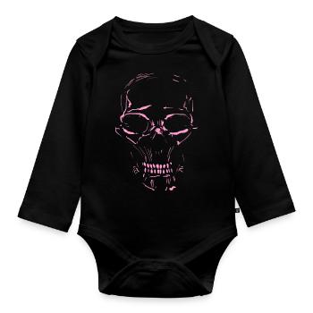 Skull Minimal PINK - Organic Longsleeve Baby Bodysuit - black - Front