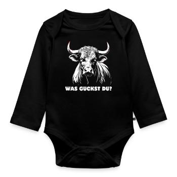 Stier - Was guckst du? stolz, selbstbewusst - Baby Bio-Langarm-Body - Schwarz - Vorne