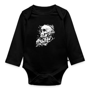 Blumen Skull Halloween Totenkopf - Baby Bio-Langarm-Body - Schwarz - Vorne