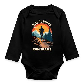 Real Runners Run Trails - Trail Running - Body Bébé bio manches longues - noir - Devant