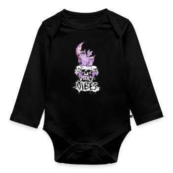 Mystic Cat and Skull Halloween Design - Organic Longsleeve Baby Bodysuit - black - Front