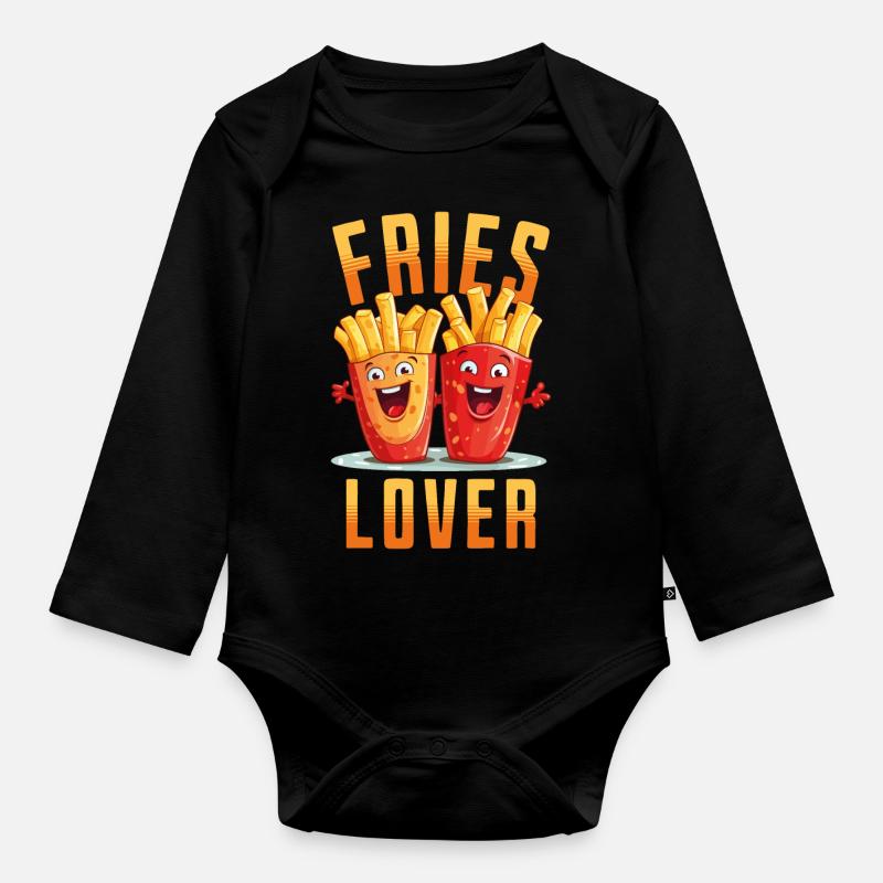 frites amour frise l’amant frits visage - Body Bébé bio manches longues - noir