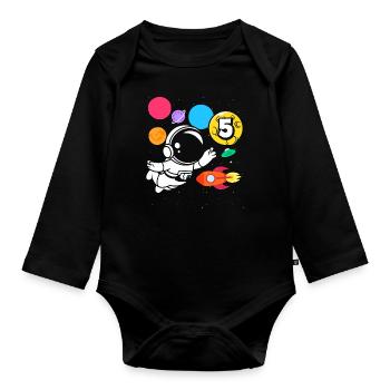 5e anniversaire garçons 5 ans anniversaire astronaute - Body Bébé bio manches longues - noir - Devant