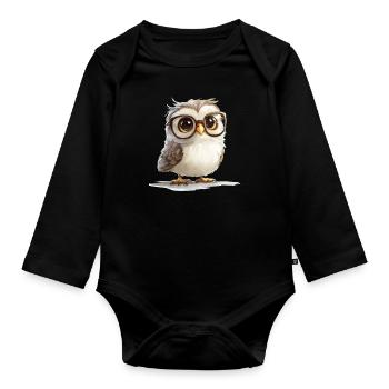 Hibou mignon avec des lunettes - Body Bébé bio manches longues - noir - Devant
