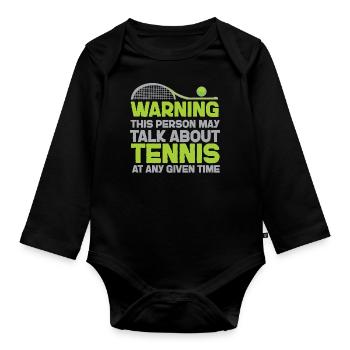 Avertissement de raquette de joueur de tennis drôle - Body Bébé bio manches longues - noir - Devant