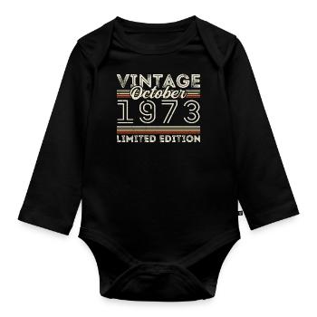 Oktober 1973 Geburtstag October 1973 Birthday Gift - Baby Bio-Langarm-Body - Schwarz - Vorne