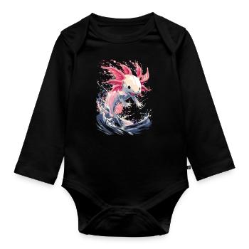 Powerful Axolotl in the Waves for Axolotl Fans - Organic Longsleeve Baby Bodysuit - black - Front
