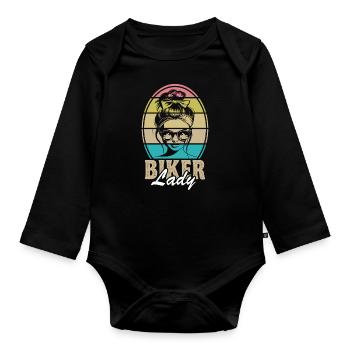 Biker Lady Motorbike Motorcyclist Biker - Organic Longsleeve Baby Bodysuit - black - Front