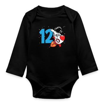 12th Birthday Boys Astronaut Birthday - Organic Longsleeve Baby Bodysuit - black - Front