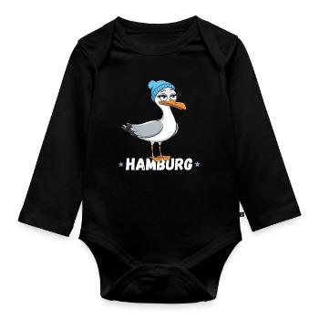 Hambourg Hamburger Seagull Bonnet Mer du Nord Dessin animé - Body Bébé bio manches longues - noir - Devant