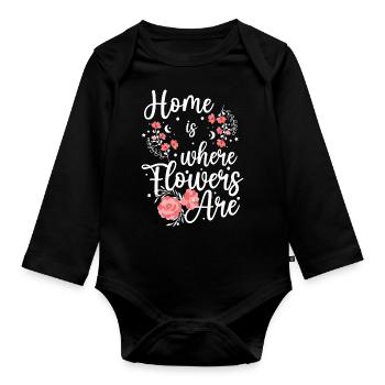 Flower Beautiful Green Thumb Blossom - Organic Longsleeve Baby Bodysuit - black - Front