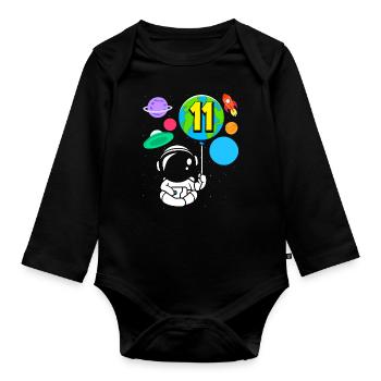 11. Geburtstag Jungen Astronaut Geburtstag - Baby Bio-Langarm-Body - Schwarz - Vorne