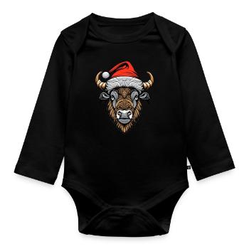 Bison Weihnachten Santa - Baby Bio-Langarm-Body - Schwarz - Vorne