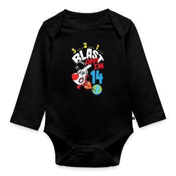 14e anniversaire Garçons Astronaute Anniversaire - Body Bébé bio manches longues - noir - Devant