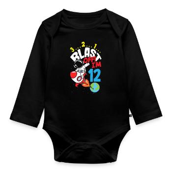 12th Birthday Boys Astronaut Birthday - Organic Longsleeve Baby Bodysuit - black - Front