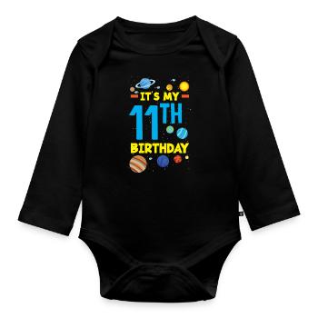 11. Geburtstag Jungen Astronaut Geburtstag - Baby Bio-Langarm-Body - Schwarz - Vorne